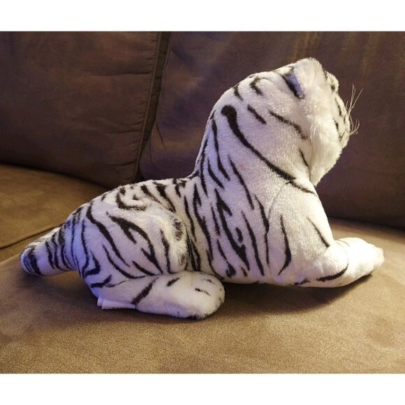 Plush White Tiger Cub Bengal Shalom Toy Co 14" Jungle Realistic Stuffed Animal - Picture 7 of 16